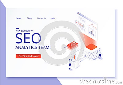 SEO analytics team landing page Cartoon Illustration