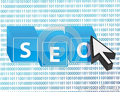 SEO button and arrow cursor over binary Stock Photo