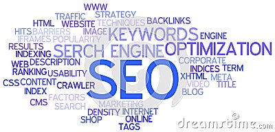 SEO Concept Word Cloud Stock Photo