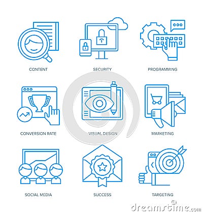 SEO and Digital Marketing Icons Vector Illustration