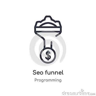 seo funnel outline icon. isolated line vector illustration from programming collection. editable thin stroke seo funnel icon on Vector Illustration