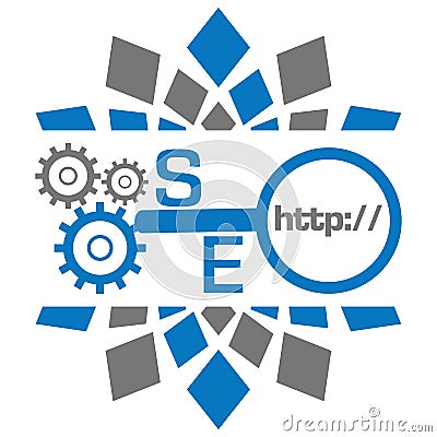 SEO With Gears Magnifying Glass Blue Grey Circular Stock Photo