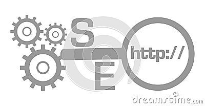 SEO Gears Magnifying Glass Stock Photo