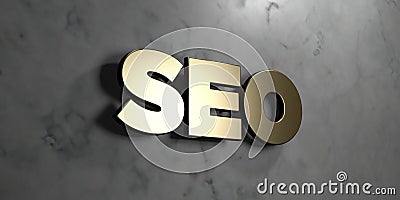 Seo - Gold sign mounted on glossy marble wall - 3D rendered royalty free stock illustration Cartoon Illustration