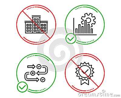 Seo graph, Company and Survey progress icons set. Certificate sign. Analytics chart, Building, Algorithm. Vector Vector Illustration