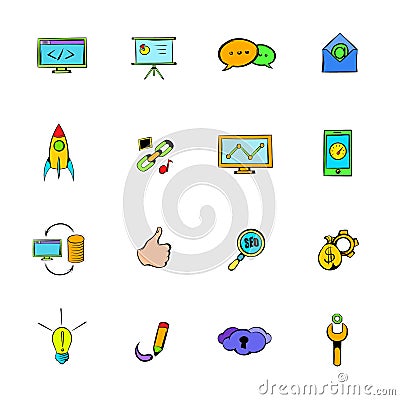 Seo icons set cartoon Vector Illustration