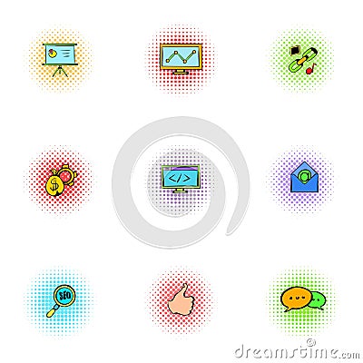 SEO icons set, pop-art style Vector Illustration