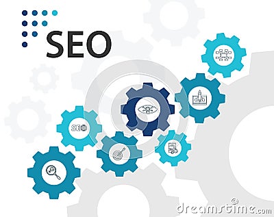 Seo Infographics design. Timeline concept include search optimization, data management, search result icons. Can be used Stock Photo