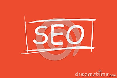 SEO inscription in frame on red background. Search engine optimization. Increase website traffic Stock Photo