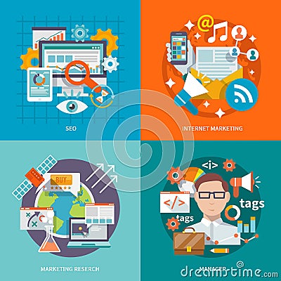 Seo Internet Marketing Flat Vector Illustration