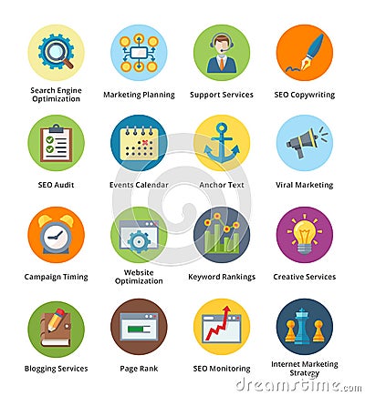 SEO & Internet Marketing Flat Icons Set 5 - Bubble Vector Illustration