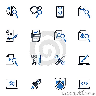 SEO & Internet Marketing Icons Set 1- Blue Series Vector Illustration