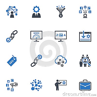 SEO & Internet Marketing Icons Set 2 - Blue Series Vector Illustration