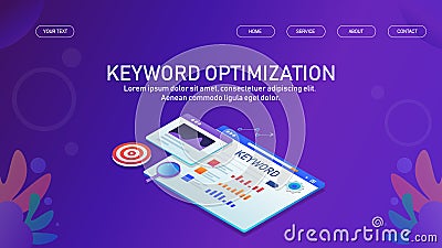 Seo, keyword optimization, keyword reseach, meta data analysis, search engine optimization. Vector Illustration