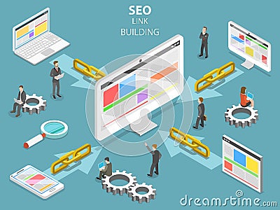 SEO link building flat isometric vector concept. Vector Illustration