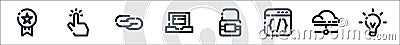 seo marketing line icons. linear set. quality vector line set such as idea, server, programming language, lock, laptop, link, Vector Illustration