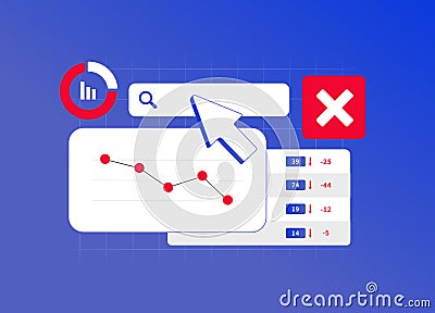 SEO mistake - error in search optimizing website that negatively impacts its search engine ranking, such as keyword Vector Illustration