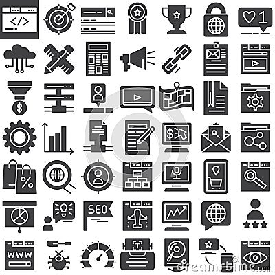 Seo online marketing vector icons set Vector Illustration