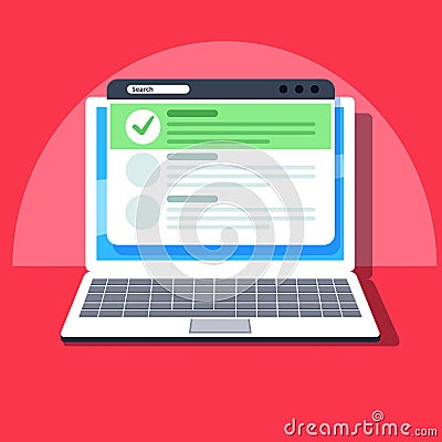 SEO optimization illustration concept, browser window and ranking sites in search results of web search engine Cartoon Illustration