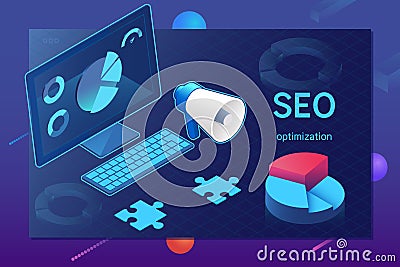 Seo optimization web page template.sometric SEO, success internet searching optimization process Vector Illustration