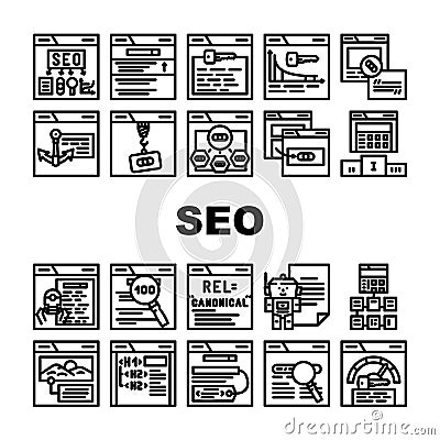 seo optimize search rank icons set vector Vector Illustration