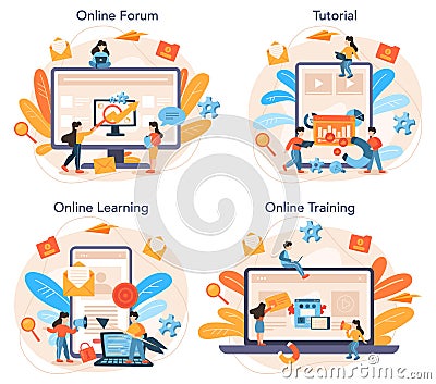 SEO optimizer online service or platform set. Idea of search engine optimization Vector Illustration