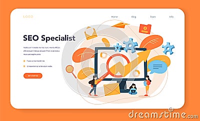 SEO optimizer web banner or landing page. Idea of search engine optimization Vector Illustration