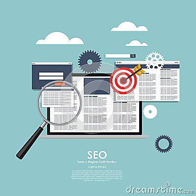 SEO Search Engine Optimazation Vector illustration. Flat computing background Vector Illustration