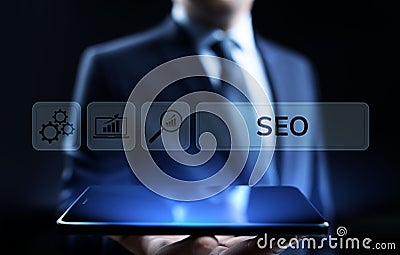 SEO Search engine optimisation digital marketing business technology concept. Stock Photo