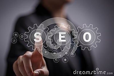 SEO Search Engine Optimization, concept for promoting ranking traffic on website, optimizing your website to rank in search Stock Photo