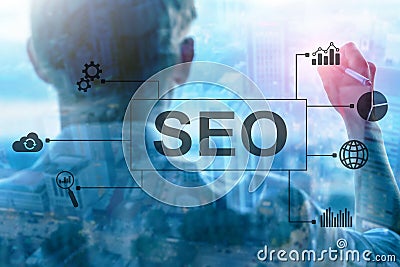 SEO - Search engine optimization, Digital marketing and internet technology concept on blurred background Stock Photo