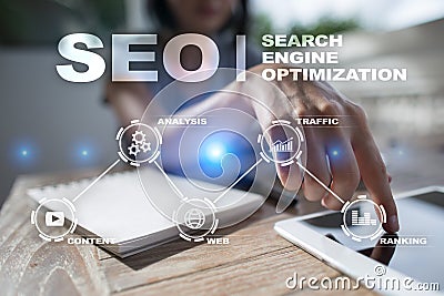 SEO. Search Engine optimization. Digital online marketing andInetrmet technology concept. Stock Photo