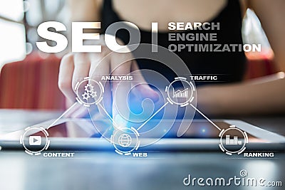 SEO. Search Engine optimization. Digital online marketing andInetrmet technology concept. Stock Photo
