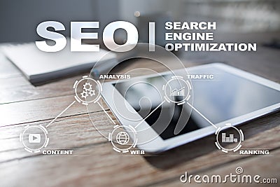 SEO. Search Engine optimization. Digital online marketing andInetrmet technology concept. Stock Photo