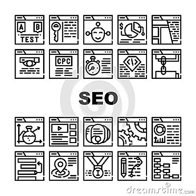 Seo Search Engine Optimization Icons Set Vector Vector Illustration