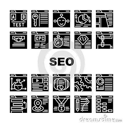 Seo Search Engine Optimization Icons Set Vector Vector Illustration