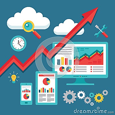 SEO (Search Engine Optimization) Programming - Business Up-Trend Vector Illustration