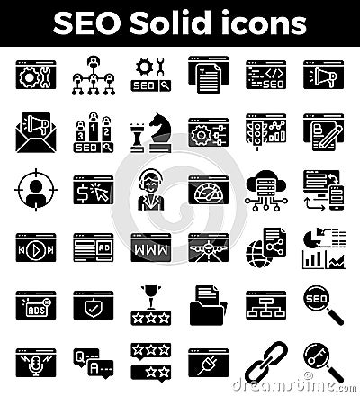 SEO Search engine optimization solid icons. Vector illustration Vector Illustration