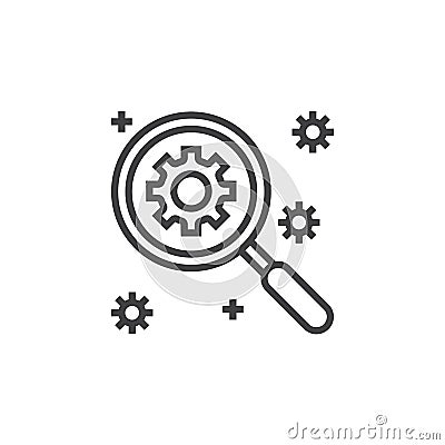 SEO, Search engine optimization symbol. magnifying glass and gear line icon, outline vector sign, linear pictogram isolated on Vector Illustration