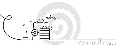 Seo shopping bags line icon. Search engine optimization sign. Continuous line with curl. Vector Vector Illustration