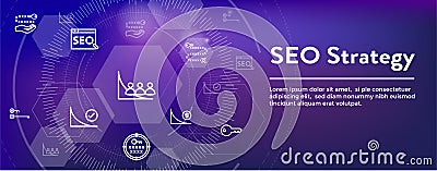 SEO Strategy - Search engine optimization concept - keywords, etc Vector Illustration