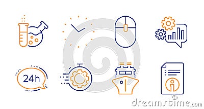 Seo timer, Cogwheel and Chemistry lab icons set. Time, Ship and Computer mouse signs. Vector Vector Illustration
