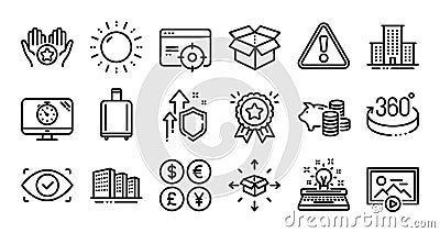 Seo timer, 360 degrees and Open box line icons set. Vector Vector Illustration