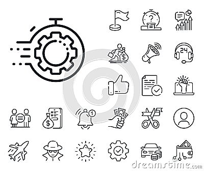 Seo timer line icon. Settings cogwheel sign. Traffic management. Salaryman, gender equality and alert bell. Vector Stock Photo