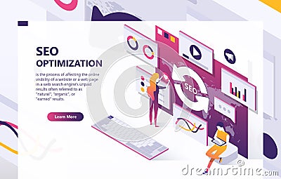 SEO optimization vector isometric concept banner Vector Illustration