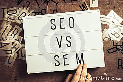 SEO VS SEM on Lightbox Stock Photo