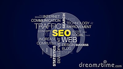 Seo Web Traffic Search Optimization Ranking Analysis Website Network  Statistics Marketing Animated Word Cloud Background Stock Footage - Video  of site, increase: 132384474