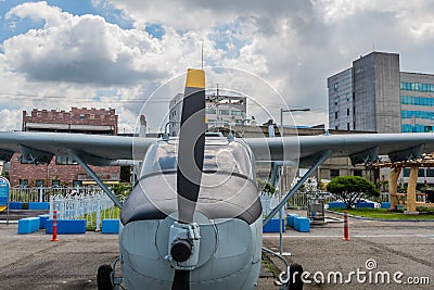 Cessna O-2A Skymaster airplane on display at seaside park Editorial Stock Photo