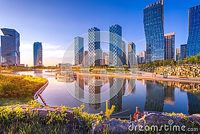 Seoul city with Beautiful after sunset, Central park Stock Photo