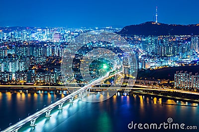 Seoul city at night Stock Photo